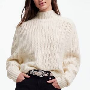 Madewell 100% Merino Wool Pointelle-Stitch Mockneck Sweater in ivory Size XS